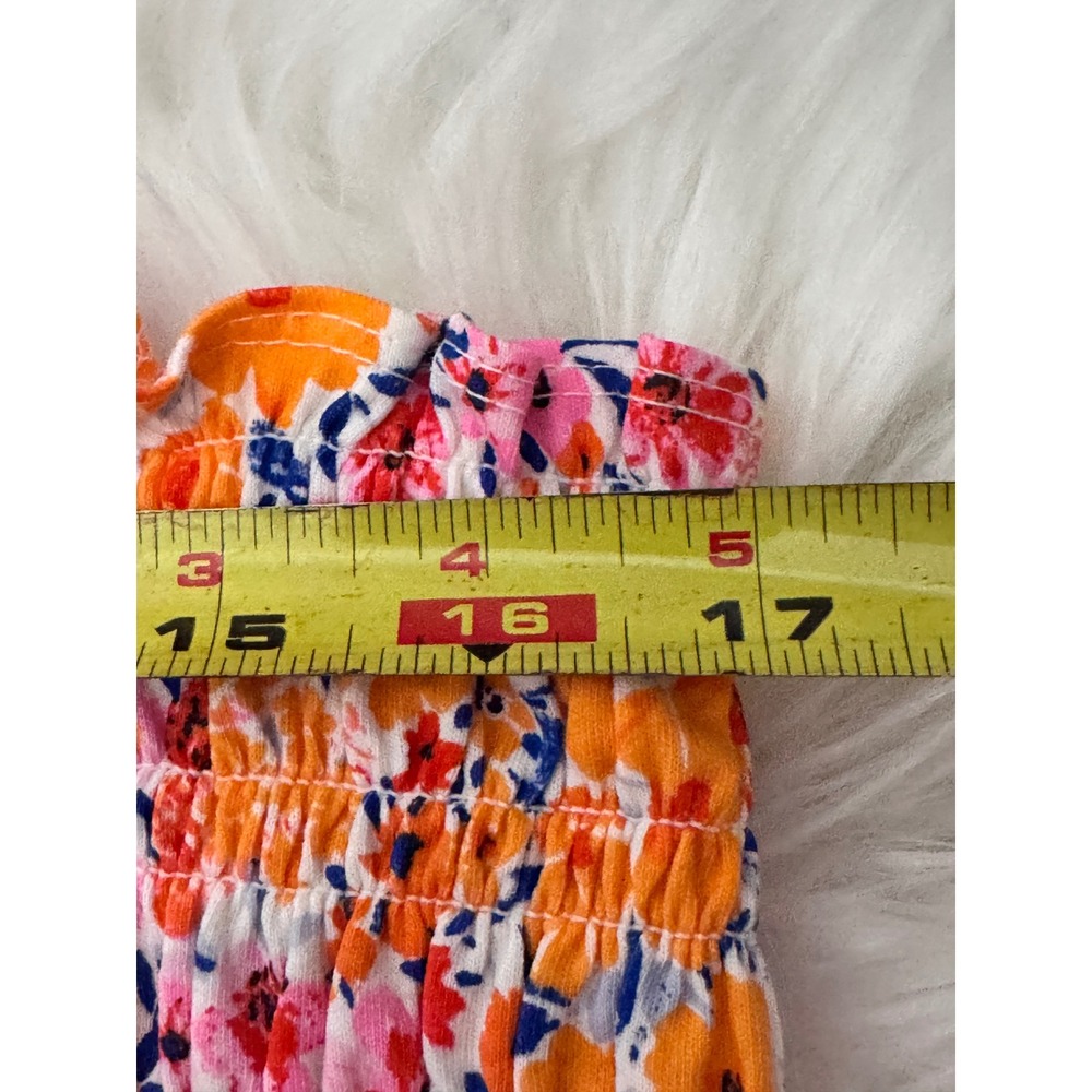 Old Navy Womens XL Tall Smocked‎ Floral Tank Top Orange Pink Cotton Ruffle Strap - Picture 5 of 7